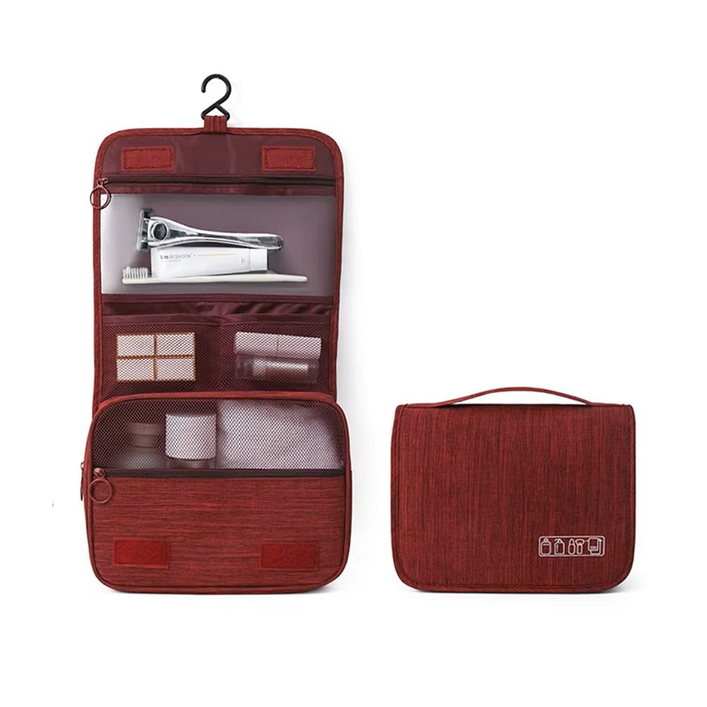 Trousse De Toilette Vintage Rouge En Cuir - Années 70, Avec Accessoires, Occasion Avec Défauts Mineurs