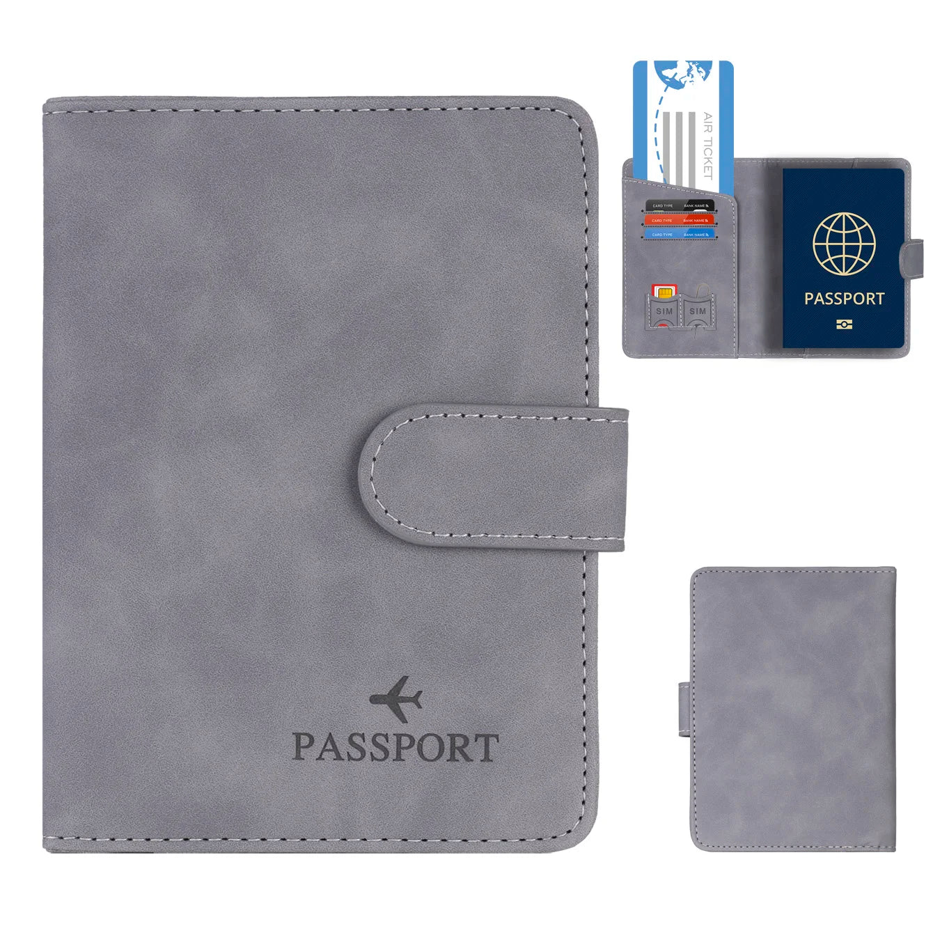 Pochette Passeport BOBOPACK Anti-RFID - Cuir PU Bleu - Avec étiquette Bagage - Protection Données - 15x10.5cm