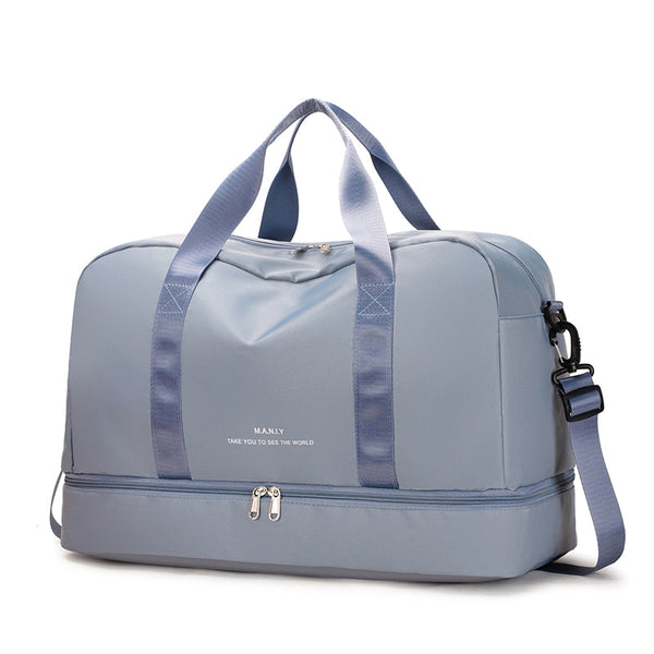 S-ZONE Grand Voyage Fourre-Tout Sac de Voyage en Toile Sacs de Voyage  Week-End Sac pour Les Femmes et Les Dames (Bandes Bleues avec Compartiment  à Chaussures) : : Mode