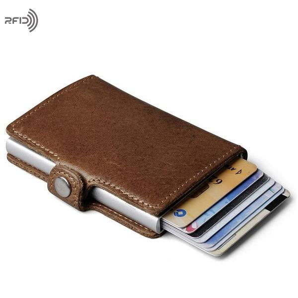 Porte-Carte Bancaire Cuir Véritable Anti-Rfid - Modèle Vintage (3 Couleurs) - Globe Voyageur