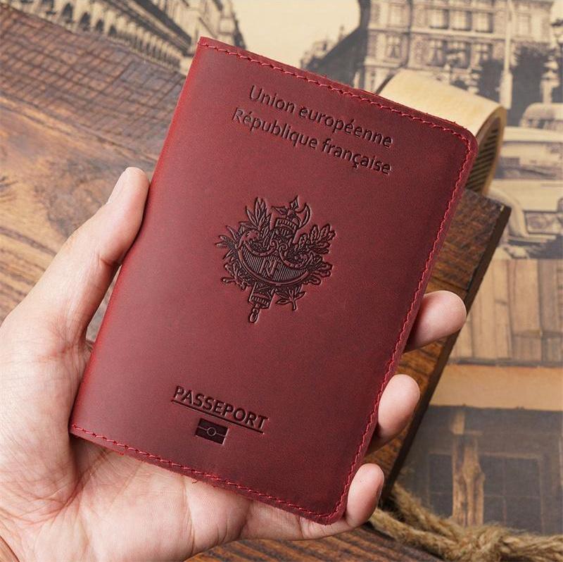 Porte Passeport Français en Cuir - Modèle Vintage (6 Couleurs) - GlobeVoyageur.com